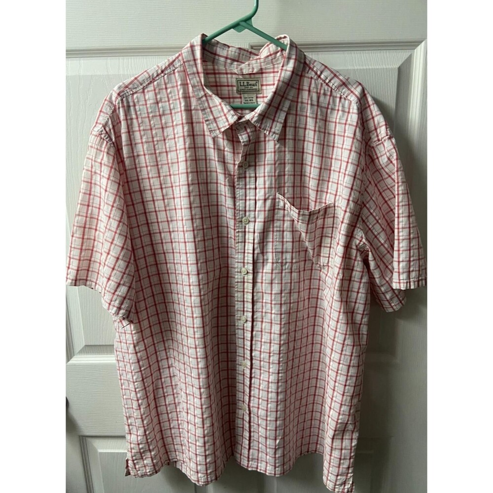 LL Bean Camp Shirt Mens XXL Red White Plaid Grandpa Core Short Sleeved Pocket